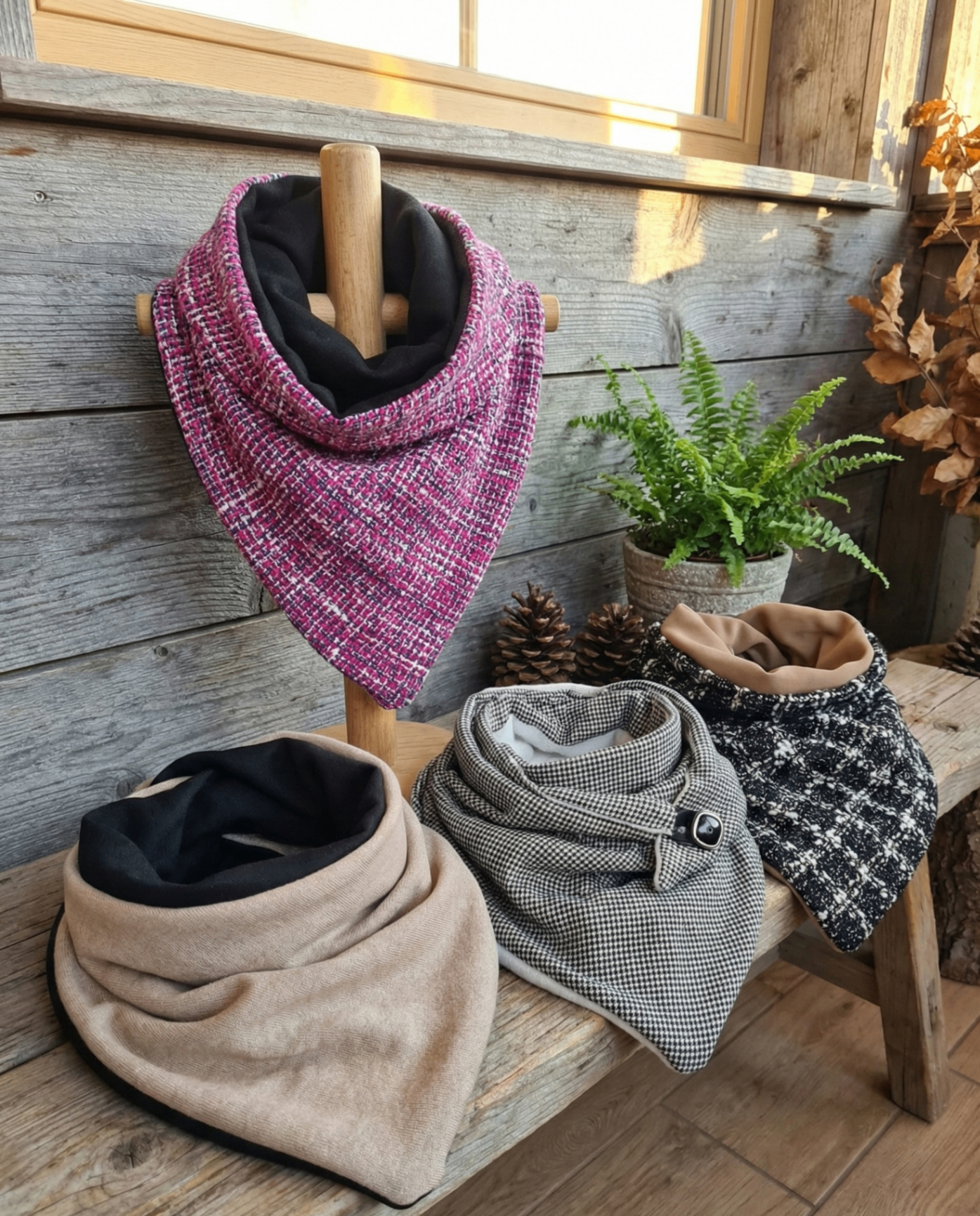 Trikotni šali ročno šivani iz kakovostnih materialov - eleganten dodatek za vsak letni čas